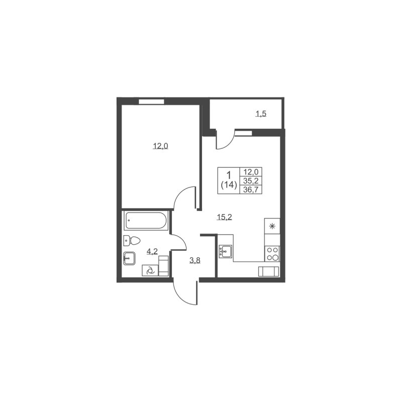 2 ккв (Евро) 36,7 м²