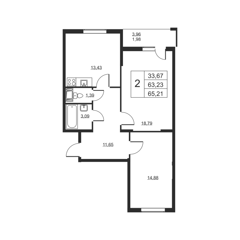 2 ккв 65,2 м²