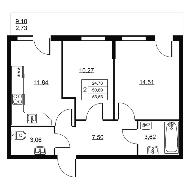 2 ккв 53,5 м²