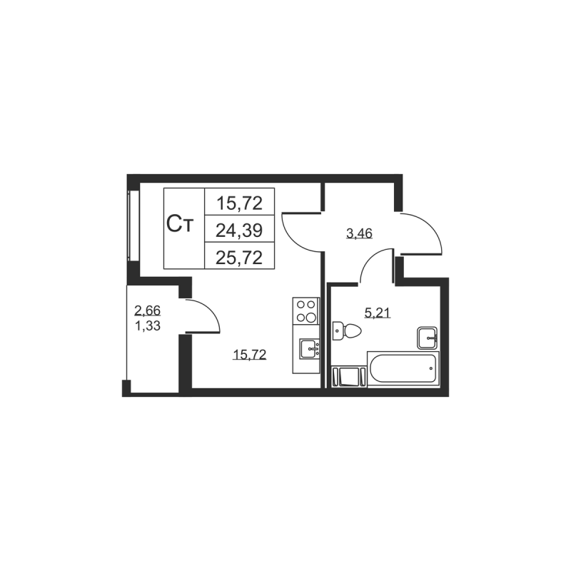 Студия 25,7 м²