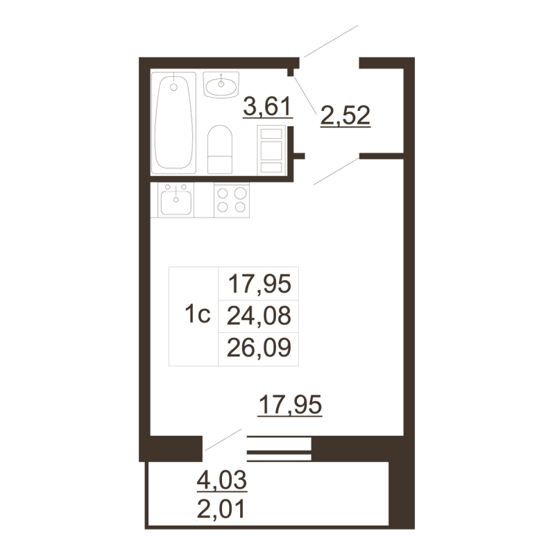 Студия 26,1 м²