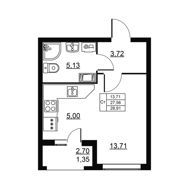 Студия 28,9 м²