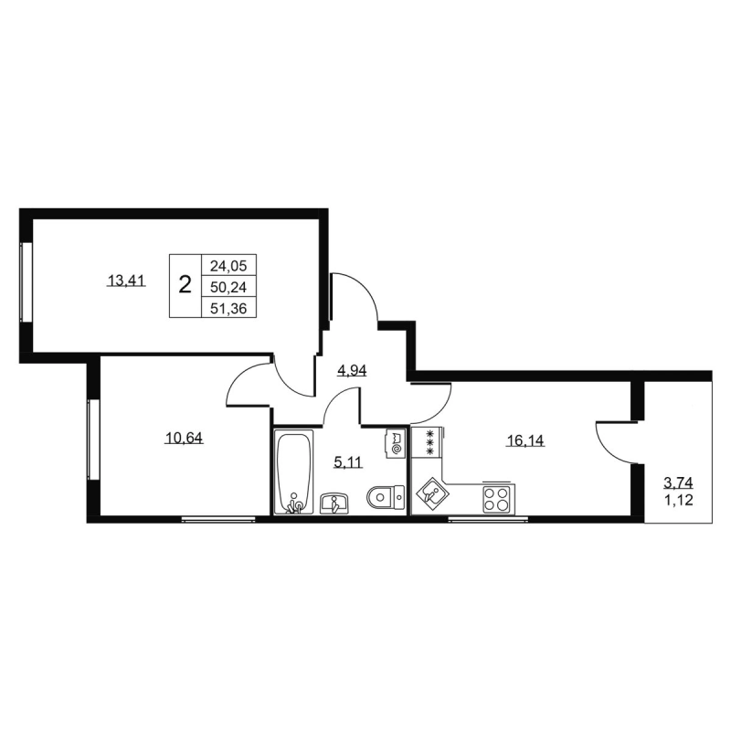 3 ккв (Евро) 51,4 м²