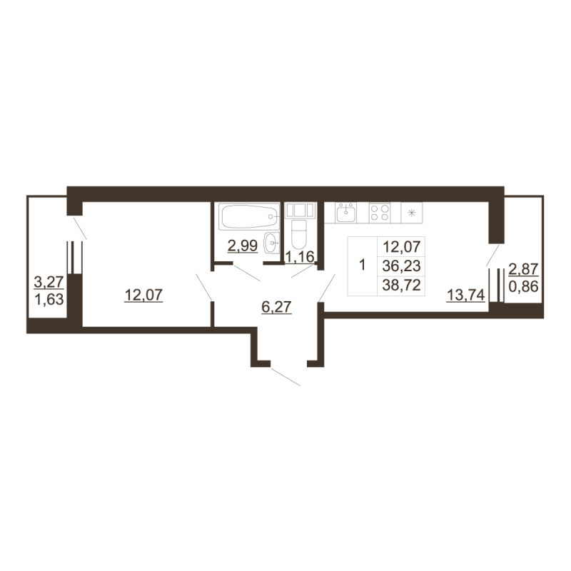 1 ккв 38,7 м²