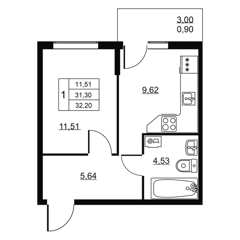 1 ккв 32,2 м²