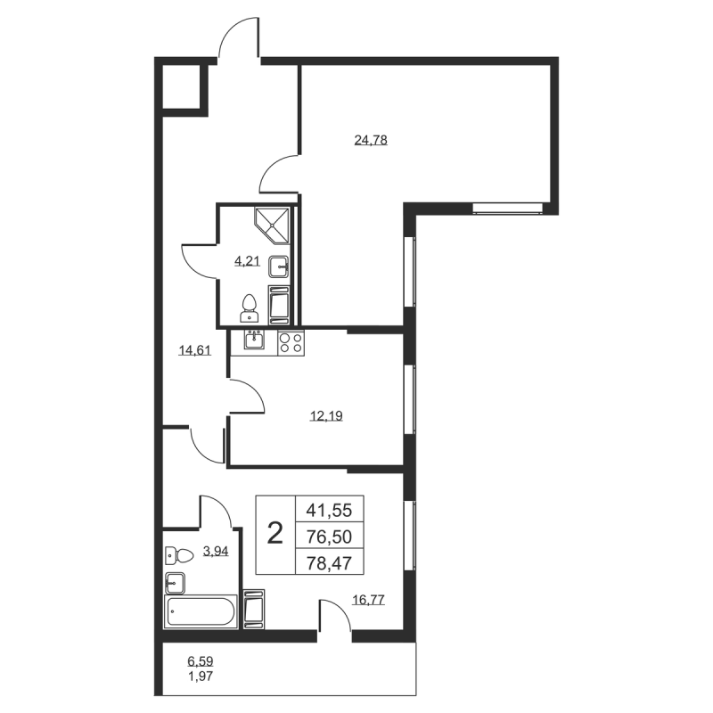 2 ккв 78,5 м²