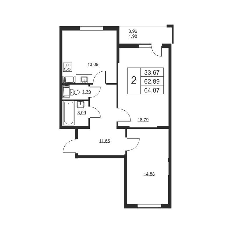2 ккв 64,9 м²