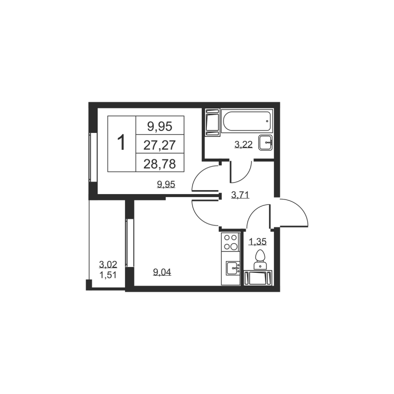 1 ккв 28,8 м²