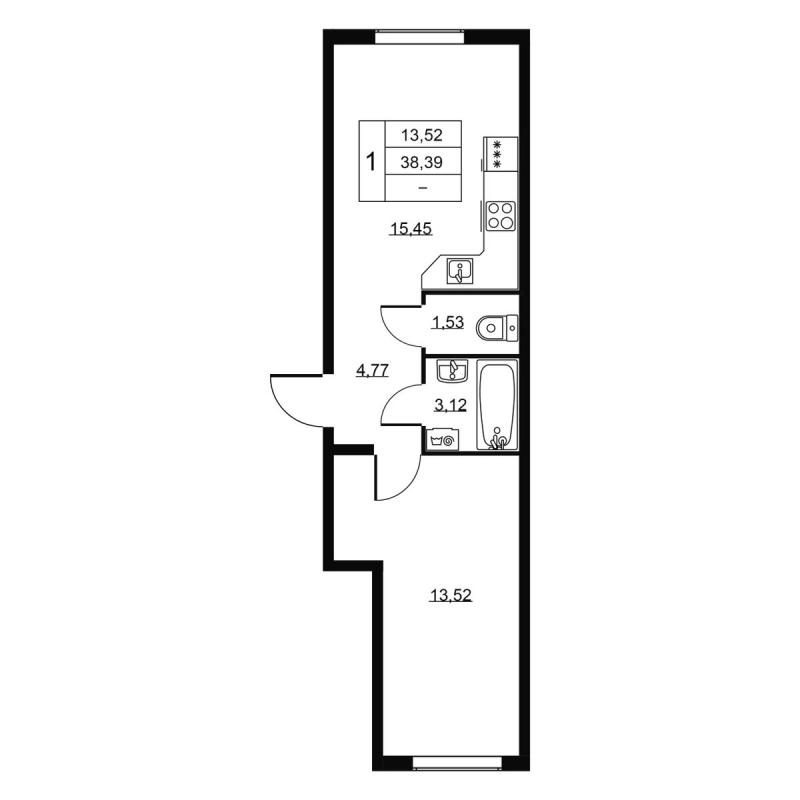 2 ккв (Евро) 38,4 м²