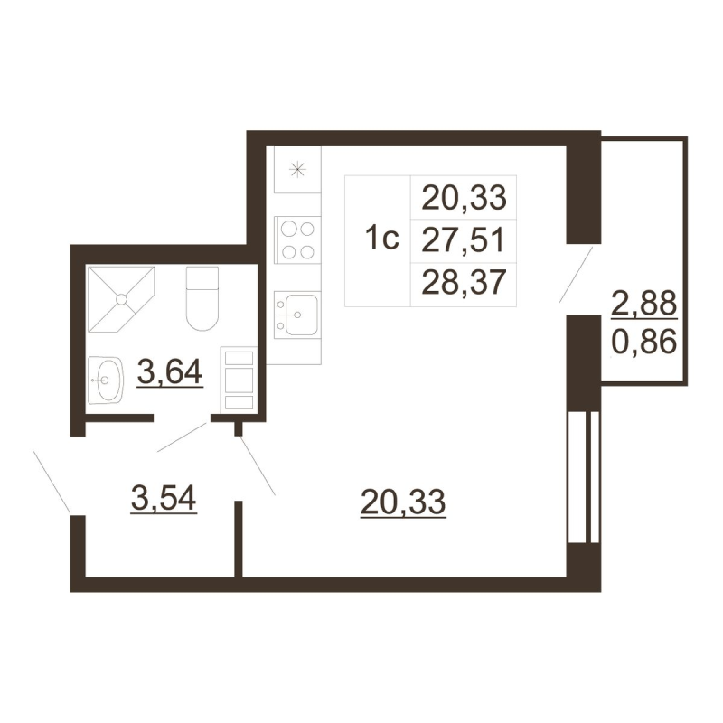 Студия 28,4 м²