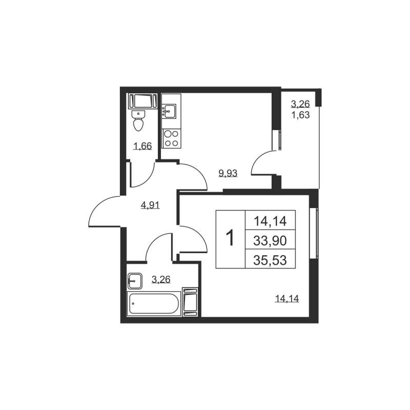 1 ккв 35,5 м²