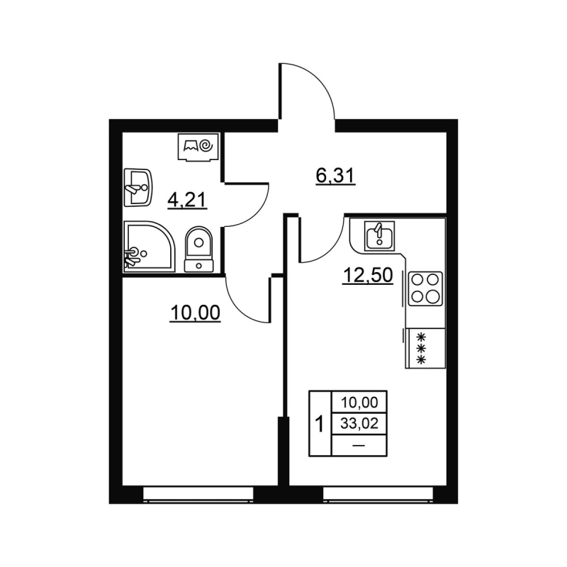 1 ккв 33 м²