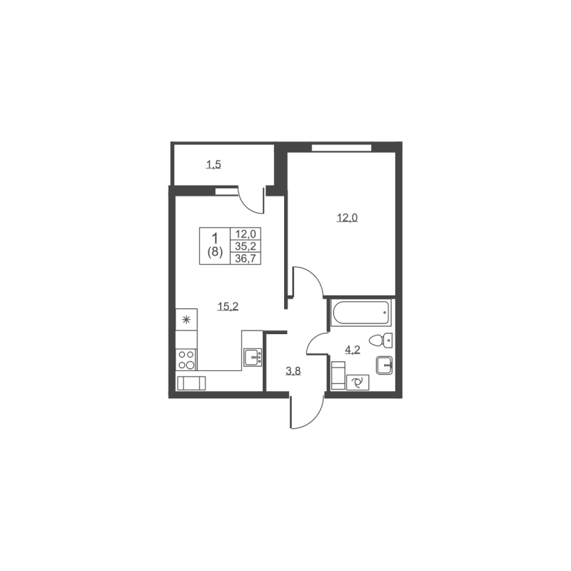 2 ккв (Евро) 36,7 м²