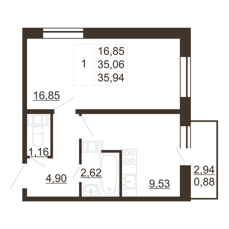 1 ккв 35,9 м²