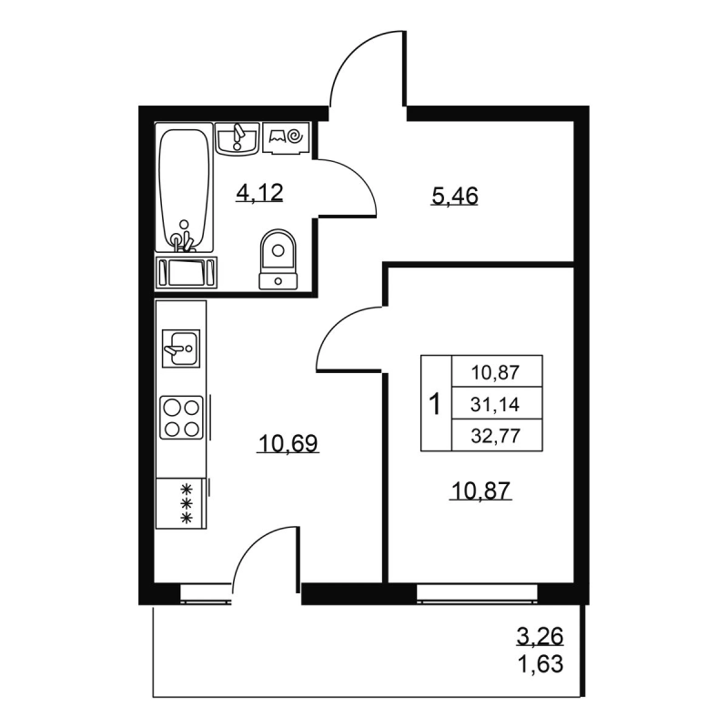 1 ккв 32,8 м²