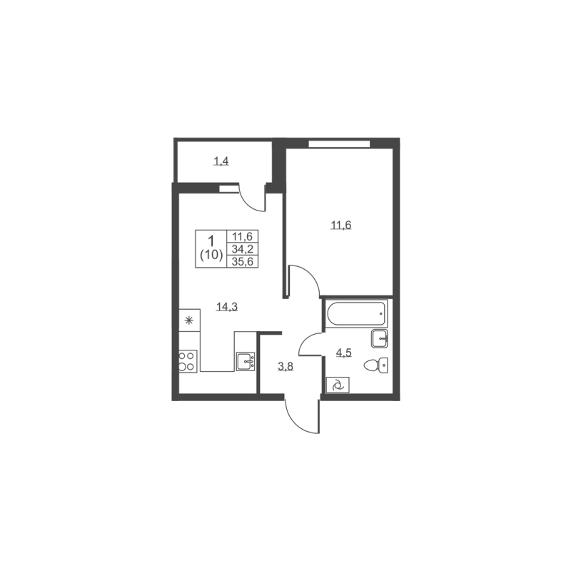 1 ккв 35,6 м²