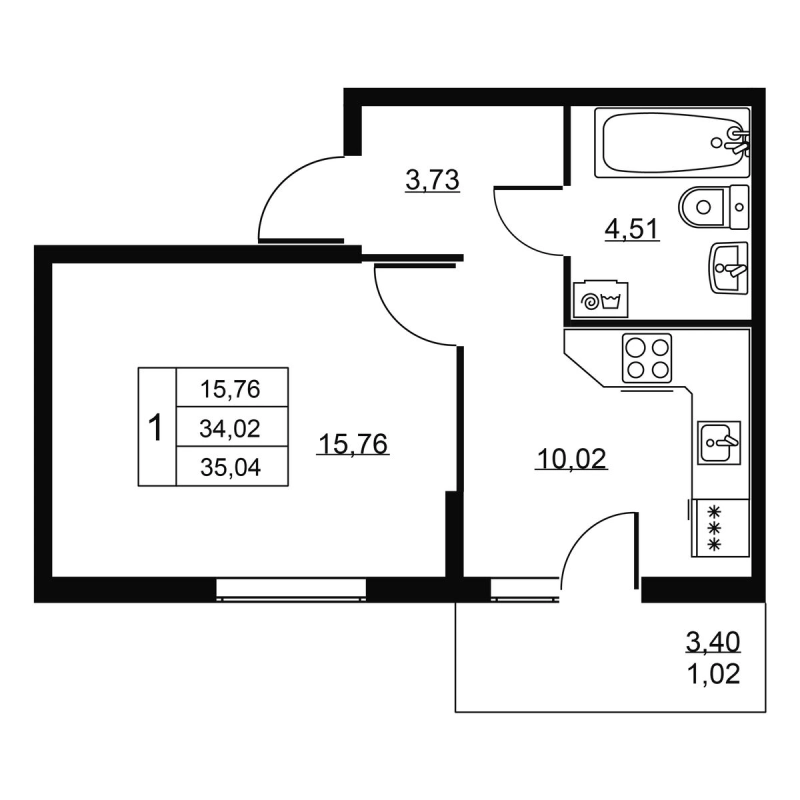 1 ккв 35 м²