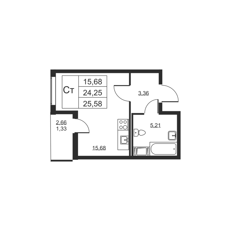 Студия 25,6 м²