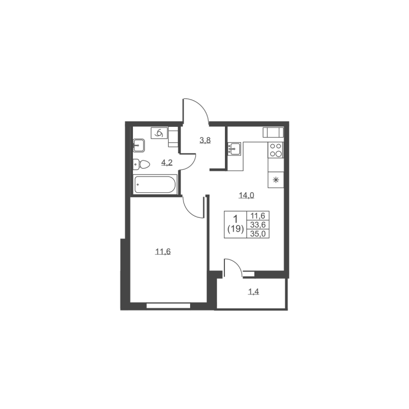 1 ккв 35 м²