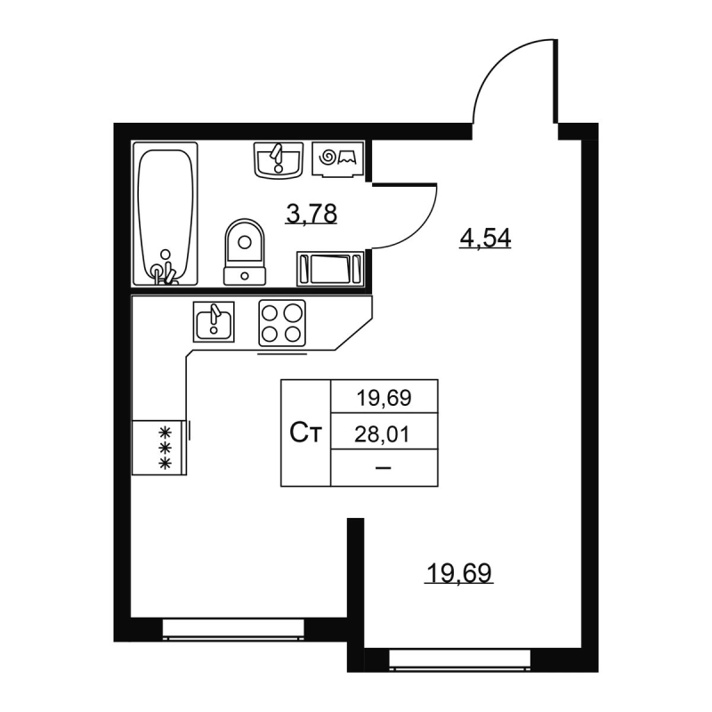 Студия 28 м²