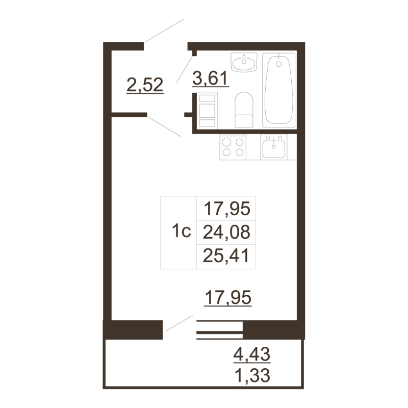 Студия 25,4 м²