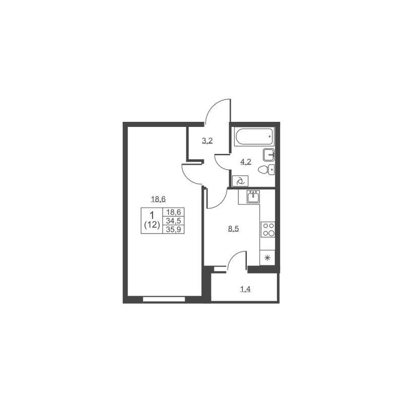 1 ккв 35,9 м²