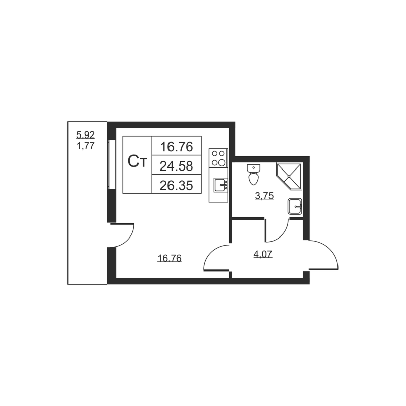 Студия 26,4 м²