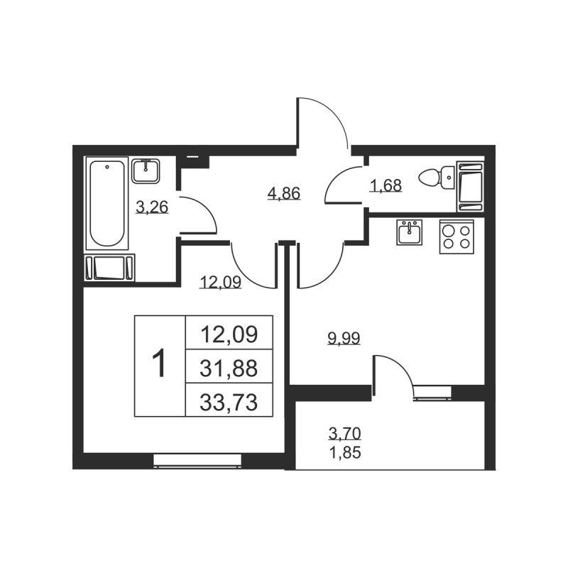 1 ккв 33,7 м²