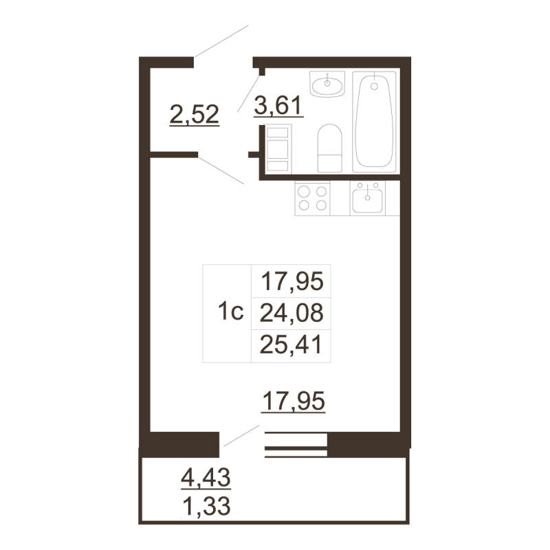 Студия 25,4 м²