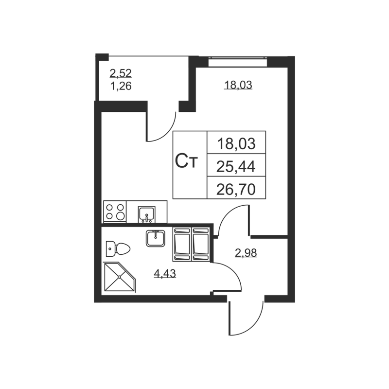 Студия 26,7 м²