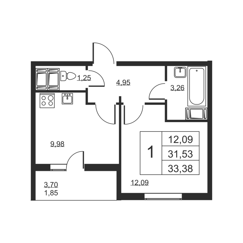 1 ккв 33,4 м²