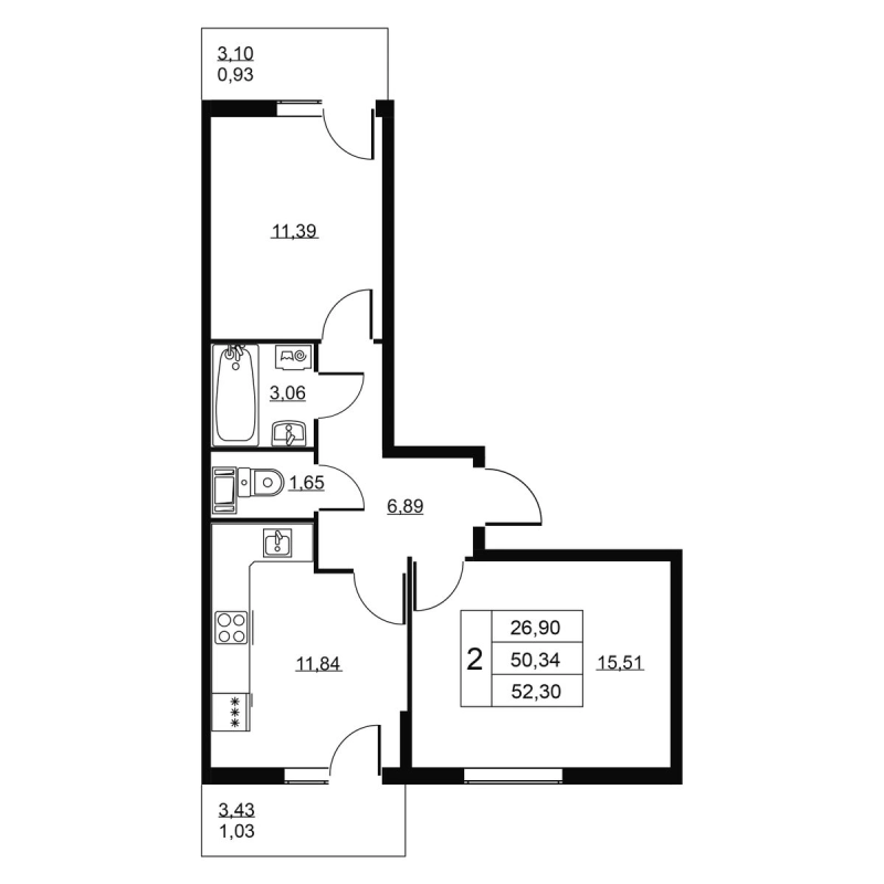 2 ккв 52,3 м²