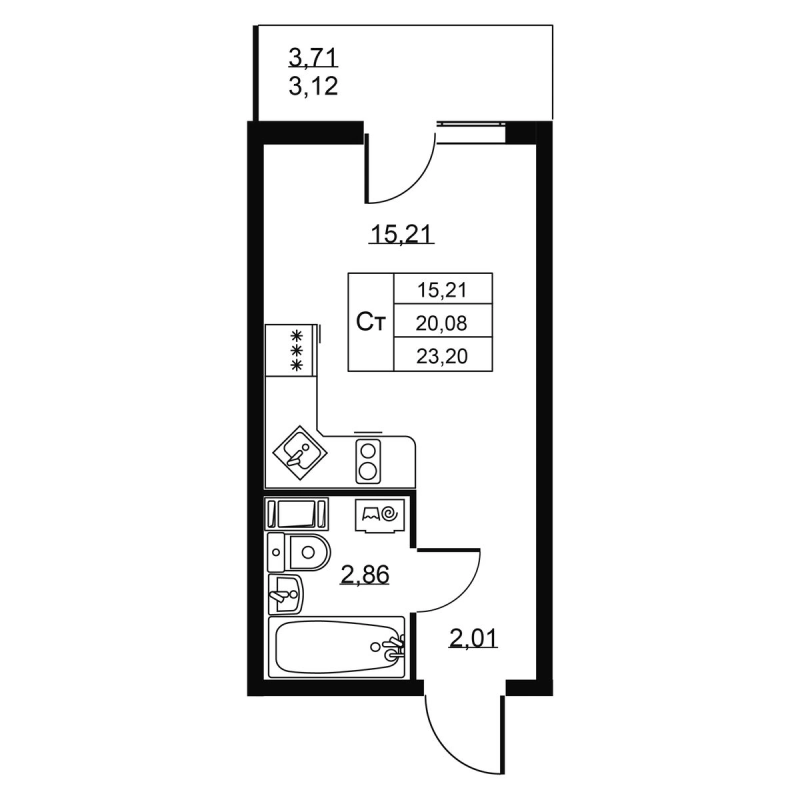 Студия 23,2 м²