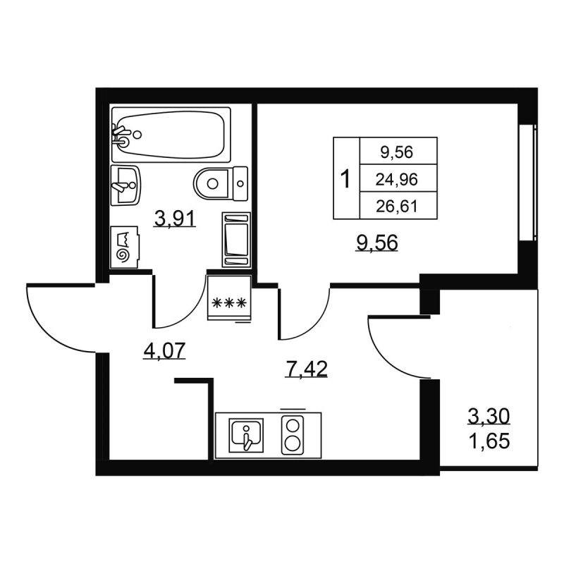 1 ккв 26,6 м²