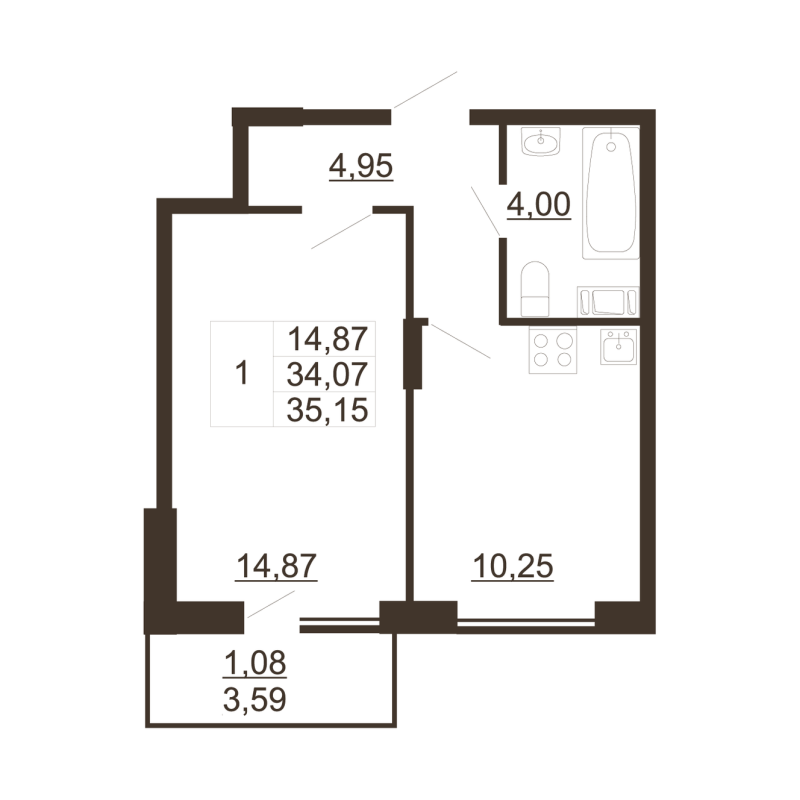 1 ккв 33,8 м²