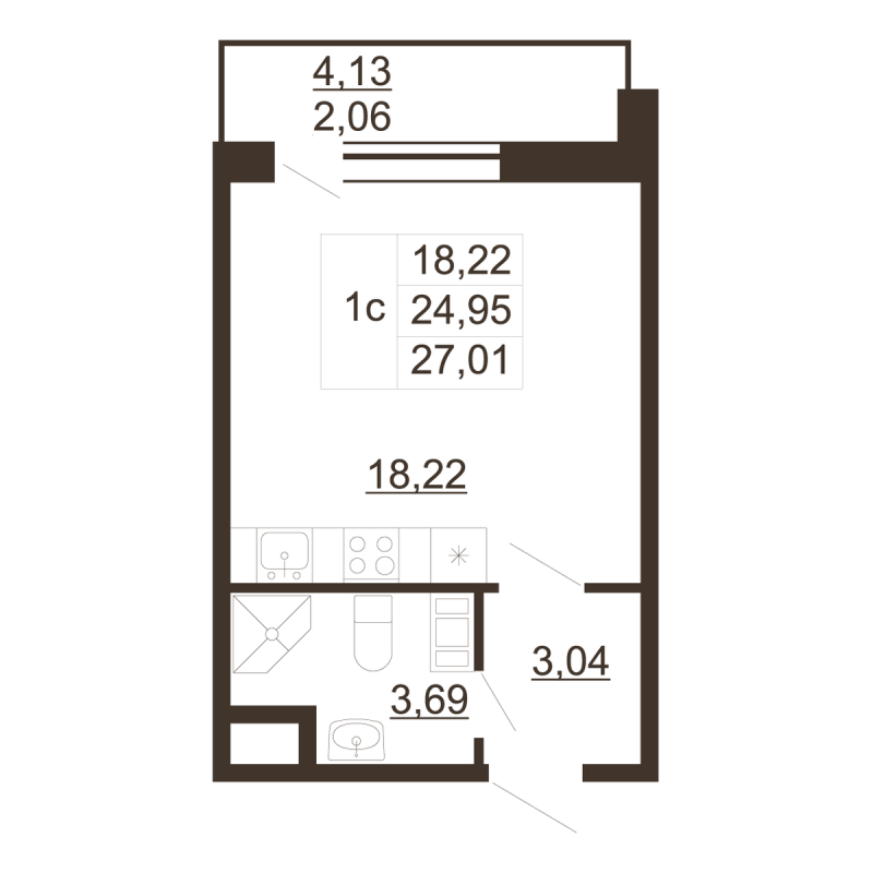 Студия 27 м²