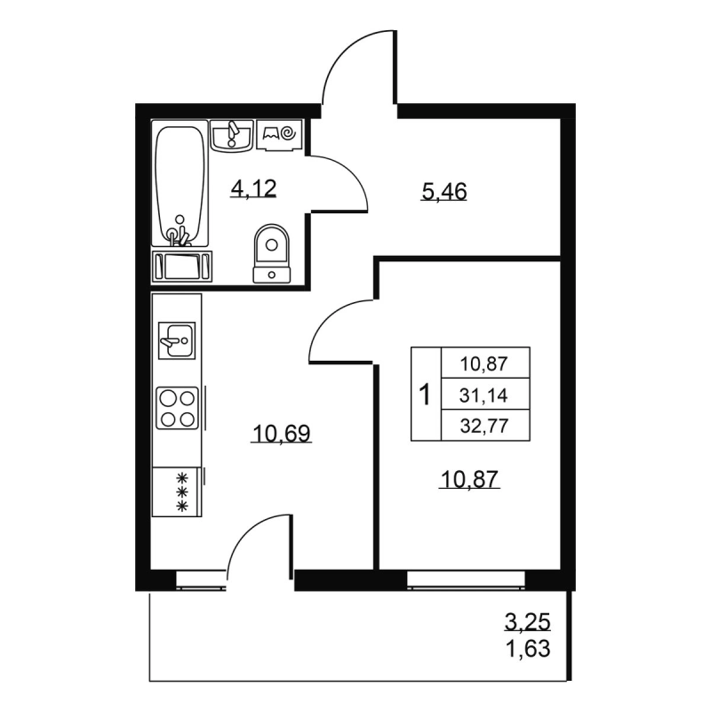 1 ккв 32,8 м²