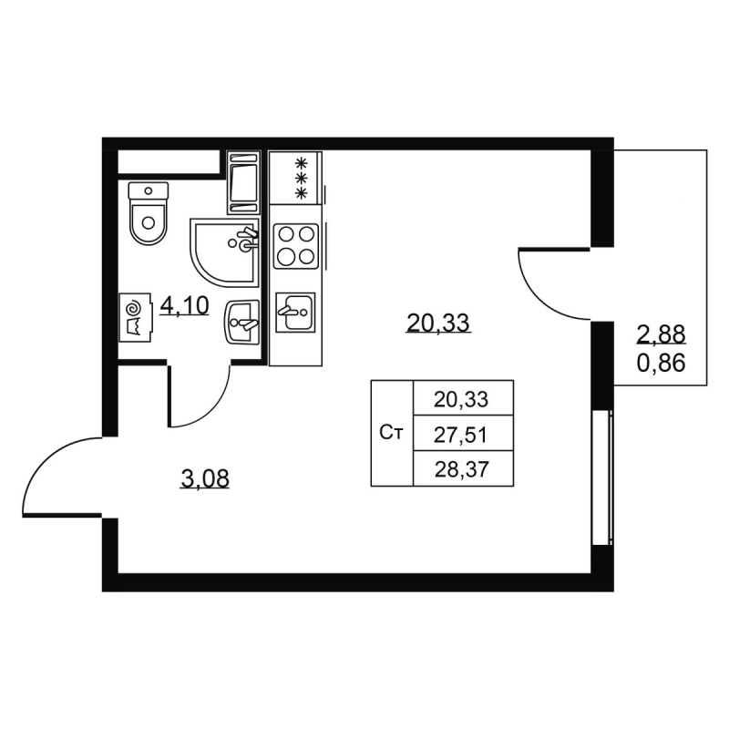 Студия 28,4 м²
