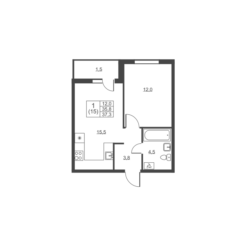 2 ккв (Евро) 37,3 м²