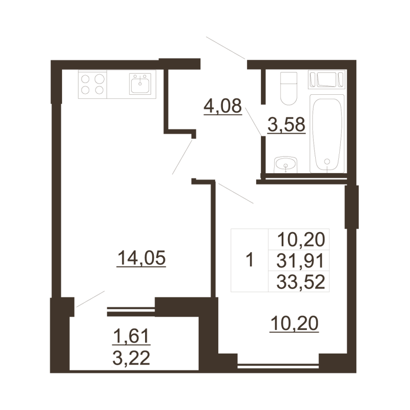 1 ккв 32,5 м²