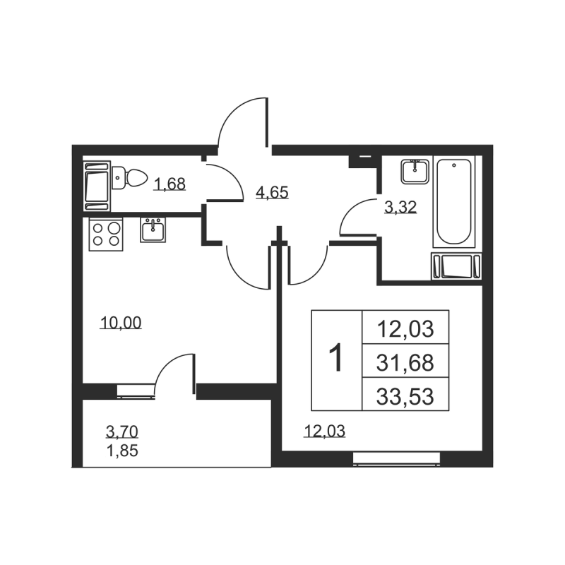 1 ккв 33,5 м²