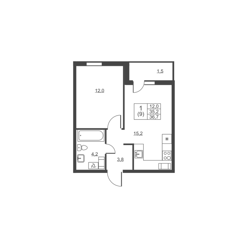 2 ккв (Евро) 36,7 м²