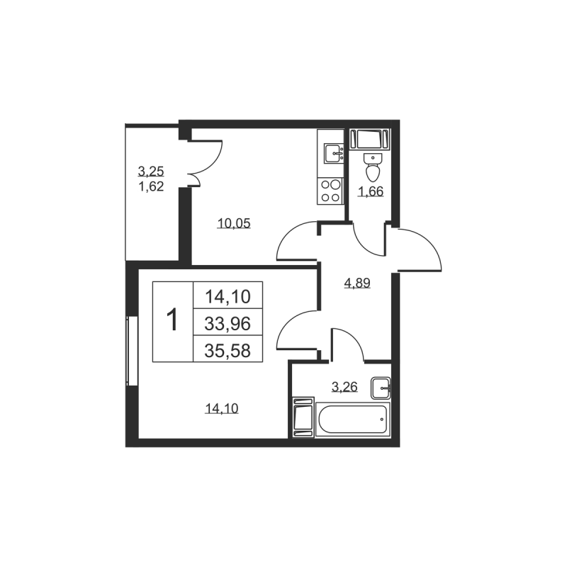 1 ккв 35,6 м²