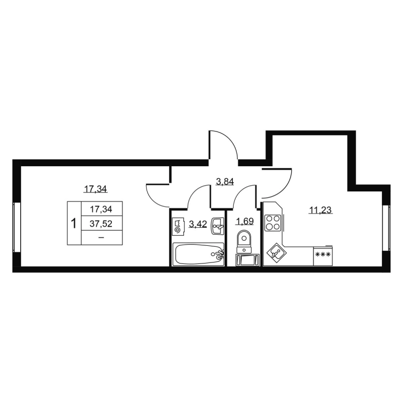 1 ккв 37,5 м²