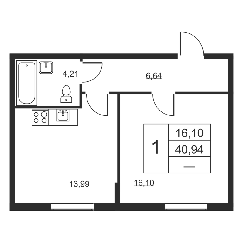 1 ккв 40,9 м²