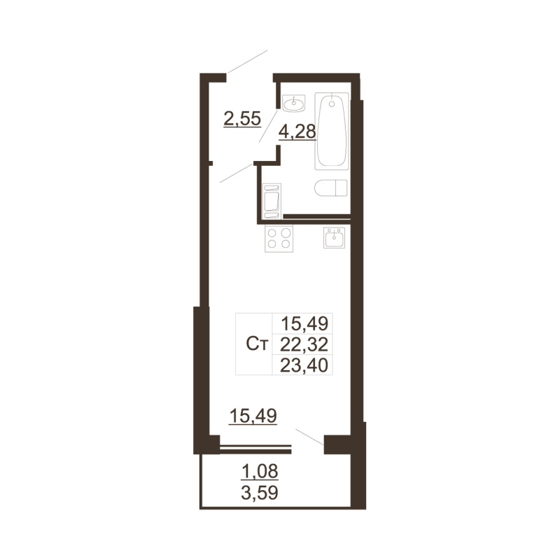 Студия 22,1 м²
