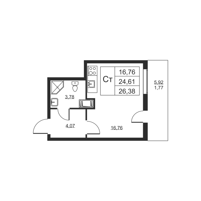 Студия 26,4 м²