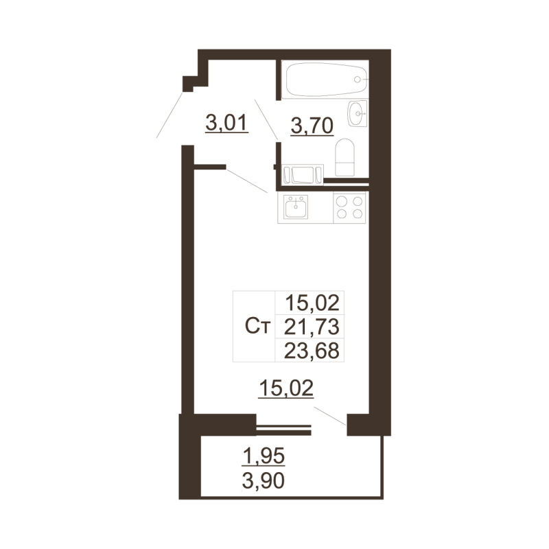 Студия 22,2 м²