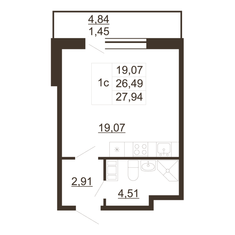 Студия 27,9 м²
