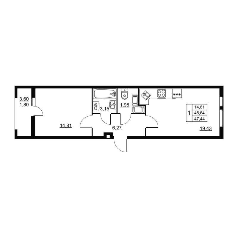 2 ккв (Евро) 47,4 м²